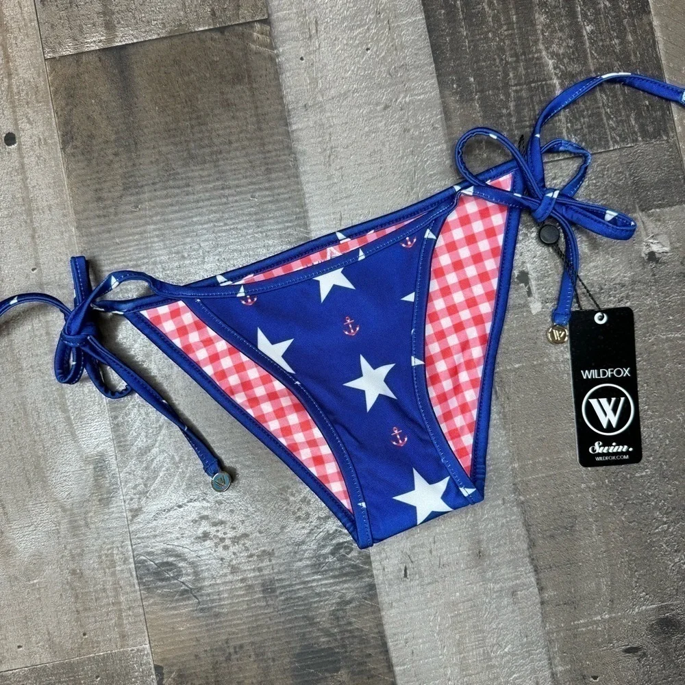 NWT Stars & Gingham Reversible Wildfox String Bikini Bottom XS